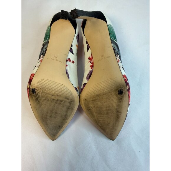 Nine West Tatiana Women's Size 7M Multicolor Floral Pointy Toe Black Heel Dress - Picture 10 of 14